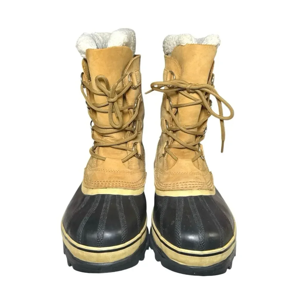 Sorel Caribou Women's Tan Lace Up Shearling Waterproof Mid Winter Duck Boots 9
